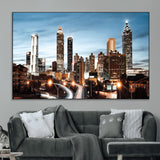 23859158-MGV-CV-36X24-Atlanta Skyline Wall Art – Modern Cityscape Canvas Print with Night Lights and Traffic Trails, Urban Decor for Office, Apartment,