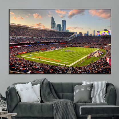 55377093-MGV-CV-36X24-Soldier Field Wall Art – Panoramic Chicago Bears Football Stadium Canvas Print, Game Day Sports Decor for Man Cave, Bar, Office,