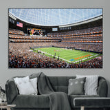 32530647-MGV-CV-36X24-Chicago Bears Stadium Wall Art – Futuristic Dome Arena Canvas Print, Modern Football Concept Design Decor for Man Cave, Bar, or
