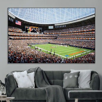 32530647-MGV-CV-36X24-Chicago Bears Stadium Wall Art – Futuristic Dome Arena Canvas Print, Modern Football Concept Design Decor for Man Cave, Bar, or