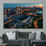 36690345-MGV-CV-36X24-Soldier Field Wall Art – Chicago Bears Stadium Aerial Night Canvas Print, City Skyline Football Decor for Living Room, Office, or