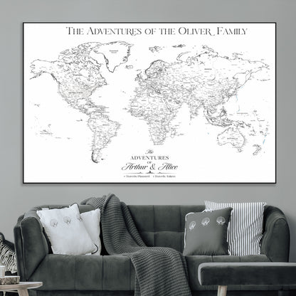 21029247-MGV-CV-36X24-Minimalist World Map Wall Art – Black and White Travel Adventure Print, Modern Family Travel Map Decor for Living Room, Bedroom,