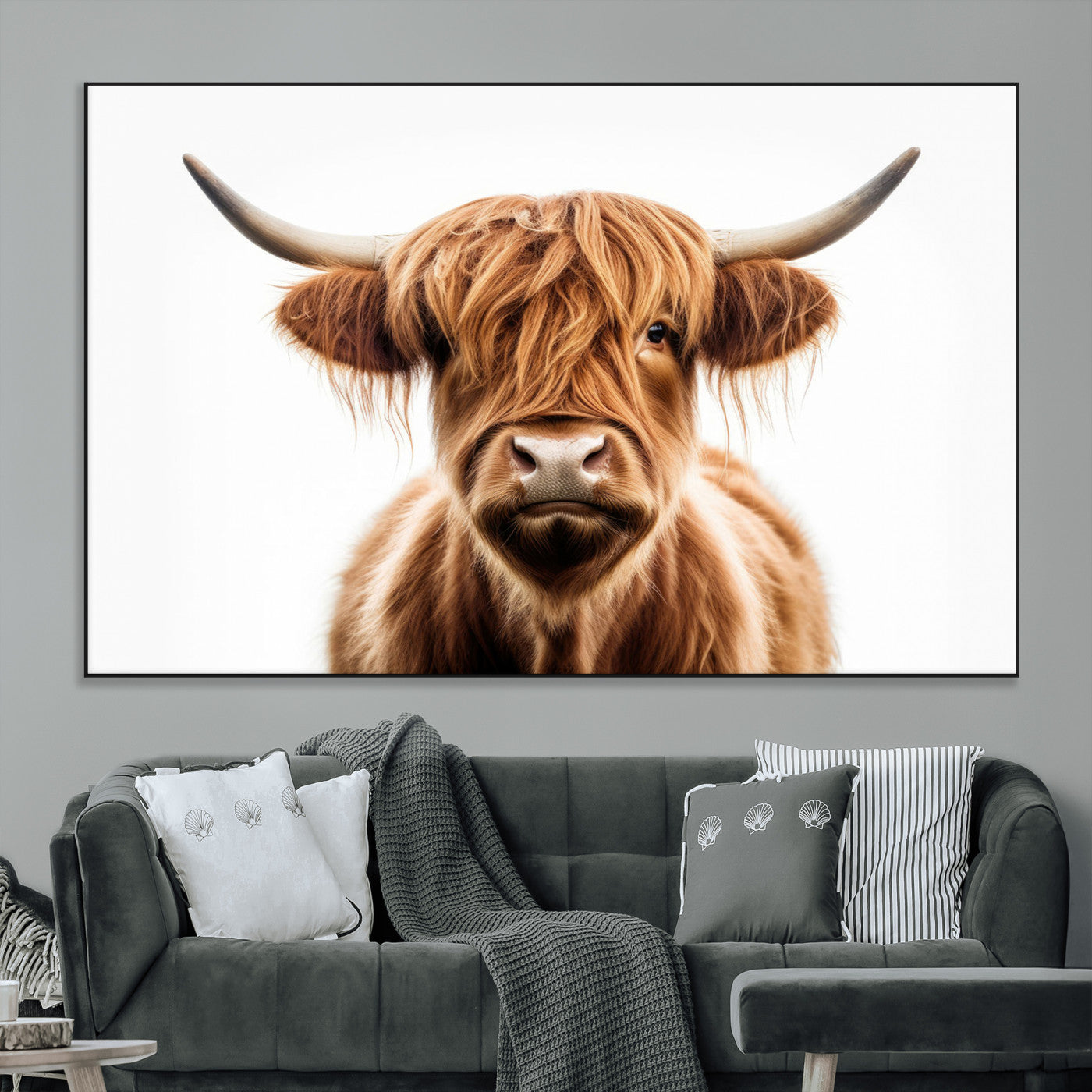 637908607-MGV-FC-93X47-3P_Black-Highland Cow Wall Art Print – Rustic Farmhouse Animal Portrait, Scottish Highland Cattle Canvas, Modern Country Wall Decor for