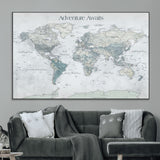 TEST111-MGV-CV-36X24-Personalized Adventure Awaits Push Pin World Map – Custom Framed Travel Tracker Canvas Wall Art for Home, Office