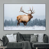 85177251-MGV-CV-36X24-Elk Wall Art – Majestic Wildlife Canvas Print of Bull Elk Snowy Forest, Rustic Nature Decor for Living Room, Cabin, or Office