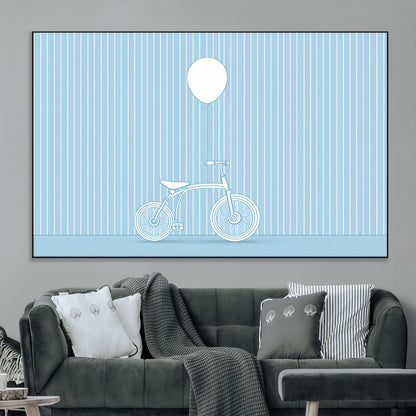 56479838-MGV-CV-36X24-Bicycle Wall Art – Minimalist Blue Canvas Print with Balloon Illustration, Modern Decor Artwork for Kids Room, Nursery, or Living