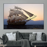 31270610-MGV-CV-36X24-Sailing Ship Wall Art – Sunset Seascape Canvas Print with Tall Ship at Sea, Nautical Ocean Decor for Living Room, Office, or