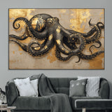 57944271-SEG-FC-51X34_Oversize_Oversize-Octopus Wall Art – Black and Gold Nautical Canvas Print, Modern Ocean Inspired Artwork with Elegant Detailing, Coastal Marine