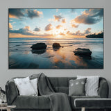 23879436-MGV-CV-36X24-Rocky Ocean Sunset Canvas Wall Art – Seaside Dramatic Seascape, Ocean Sunset Art Print for Coastal Modern Decor for Nature