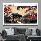 28945903-MGV-CV-36X24-Yayoi Kusama Inspired Japanese Art Canvas Print – Framed Floral & Mt. Fuji Wall Decor, Modern Asian Style Canvas for Home, Office,