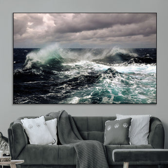38622353-MGV-CV-36X24-Ocean Wave Wall Art – Dramatic Seascape Canvas Print with Stormy Sky and Crashing Sea, Bold Coastal Photography for Living Room,