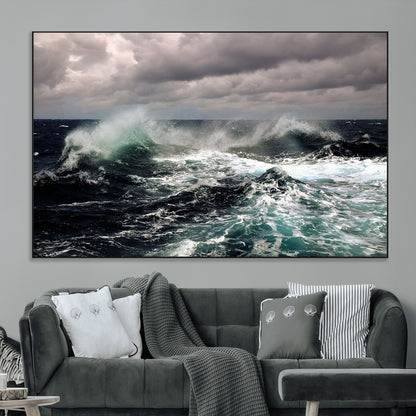 38622353-MGV-CV-36X24-Ocean Wave Wall Art – Dramatic Seascape Canvas Print with Stormy Sky and Crashing Sea, Bold Coastal Photography for Living Room,