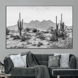 97436PHN-SEG-FC-51X34_Oversize_Oversize-Desert Landscape Wall Art – Black and White Cactus and Mountain Canvas Print, Southwestern Nature Photography for Living Room,
