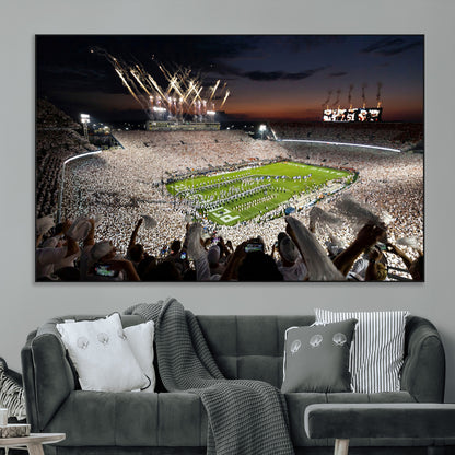 Penn-SEG-FC-51X34_Oversize_Oversize-Football Stadium Wall Art – Panoramic Night Game Canvas Print, Packed Crowd with Fireworks, Sports Decor for Office, Man Cave, Bar