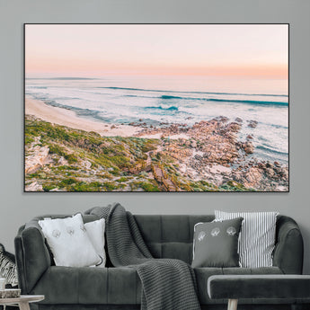 27332135-MGV-CV-36X24-Coastal Sunset Wall Art – Ocean Waves and Rocky Shore Canvas Print, Scenic Seaside Photography Decor for Bedroom, Living Room,