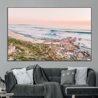 27332135-MGV-CV-36X24-Coastal Sunset Wall Art – Ocean Waves and Rocky Shore Canvas Print, Scenic Seaside Photography Decor for Bedroom, Living Room,