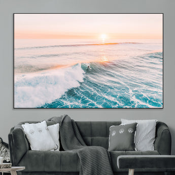 34064591-MGV-CV-36X24-Surfing Wall Art – Sunset Ocean Wave Canvas Print, Surfer Riding Sea Photography Decor for Bedroom, Living Room, Office, Coastal