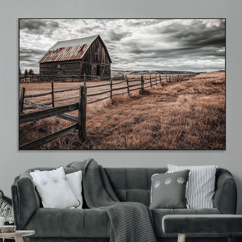 70676381-MGV-CV-36X24-Rustic Barn Wall Art – Weathered Farmhouse Canvas Print, Country Landscape Photography Decor for Bedroom, Living Room, Office,