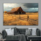 16480179-MGV-CV-36X24-Farmhouse Wall Art – Rustic Barn and Golden Field Canvas Print, Country Landscape Photography Decor for Bedroom, Living Room,