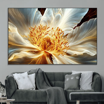 20862576-MGV-CV-36X24-Golden Abstract Flower Canvas Wall Art – Modern Botanical Bloom Print, Elegant Floral Artwork for Living Room, Bedroom, Office