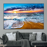 24077769-MGV-CV-36X24-Sunset Beach Wall Art – Ocean Waves Canvas Print, Golden Shoreline Photography Coastal Decor for Living Room, Bedroom, Office,