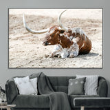 89096667-MGV-CV-36X24-Texas Longhorn Wall Art – Rustic Western Canvas Print, Cattle Photography Decor for Ranch House, Living Room, Office, Man Cave