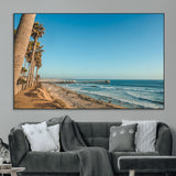 92568259-MGV-CV-36X24-California Beach Wall Art – Palm Tree Pier Canvas Print, Coastal Ocean Photography Seaside Decor for Living Room, Bedroom, Office,