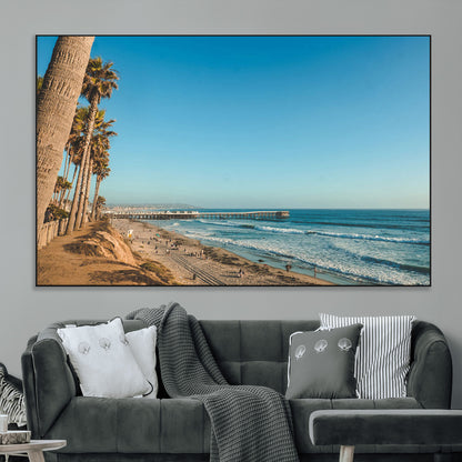92568259-MGV-CV-36X24-California Beach Wall Art – Palm Tree Pier Canvas Print, Coastal Ocean Photography Seaside Decor for Living Room, Bedroom, Office,
