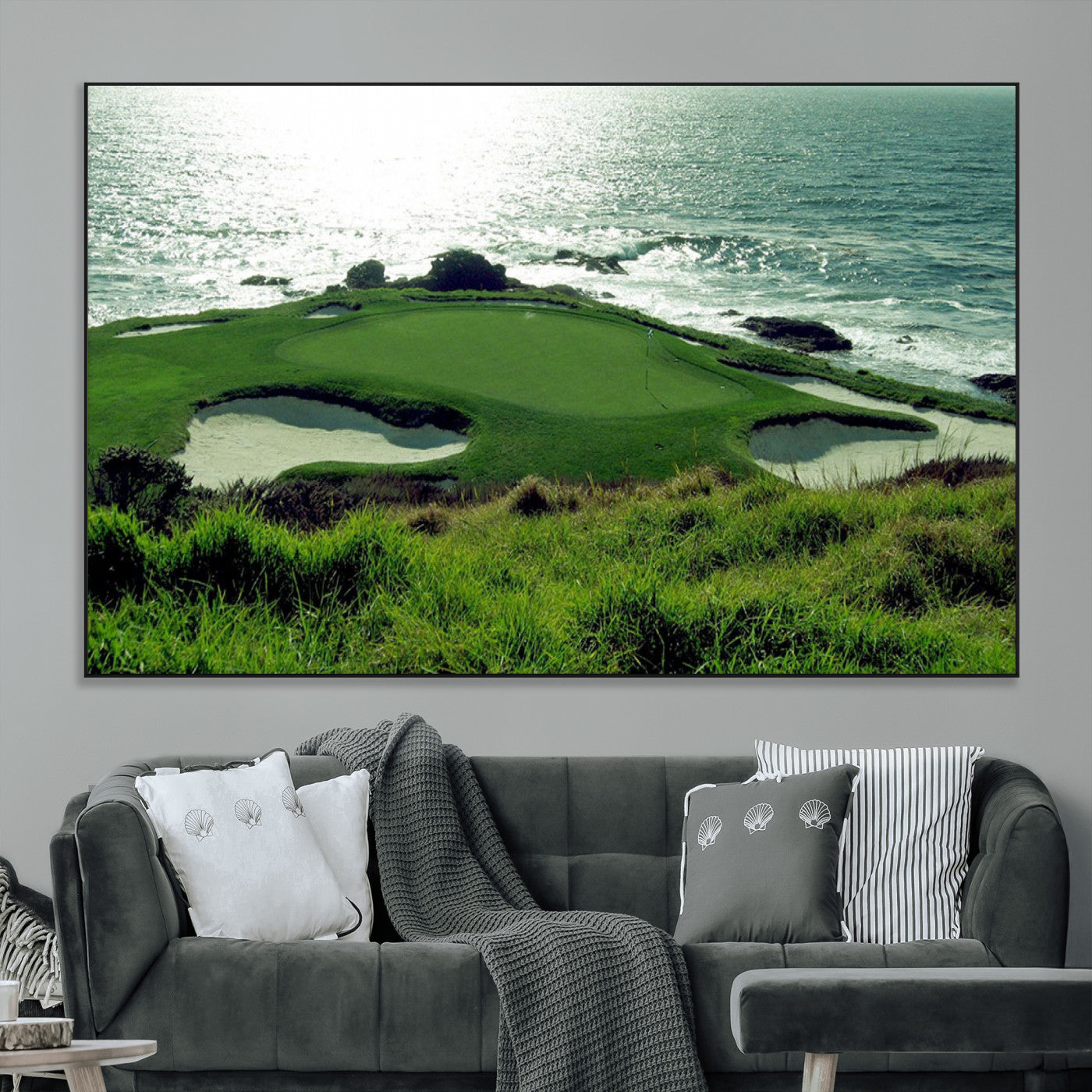 48473947-MGV-CV-36X24-Ocean Golf Course Wall Art – Panoramic Green Fairway Canvas Print, Coastal Golf Landscape Photography Sports Decor for Office, Man