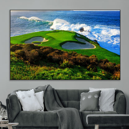 34181847-MGV-CV-36X24-Coastal Golf Course Wall Art – Panoramic Ocean Fairway Canvas Print, Scenic Sports Photography Decor for Office, Man Cave, Living