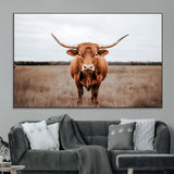 16316734-MGV-CV-36X24-Texas Longhorn Wall Art – Rustic Bull Portrait Canvas Print, Western Farmhouse Animal Photography Decor for Living Room, Office,