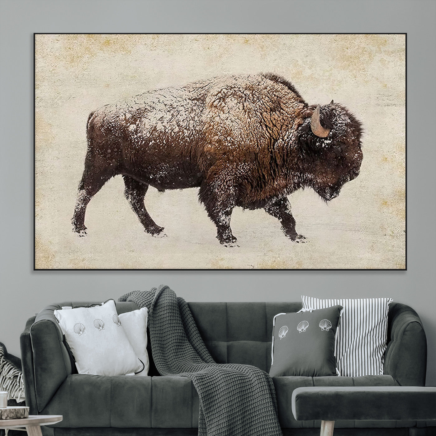 54810031-MGV-CV-36X24-Western Wall Art – Snow Covered Bison Canvas Print, Rustic Wildlife Photography Decor for Bedroom, Living Room, Office, Lodge,