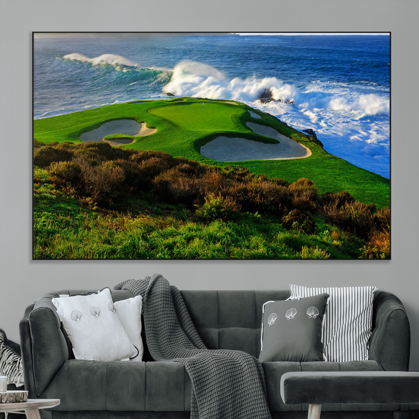 13644055-MGV-CV-36X24-Golf Wall Art – Oceanfront Green Canvas Print, Scenic Coastal Course Photography Decor for Bedroom, Living Room, Office, Sports
