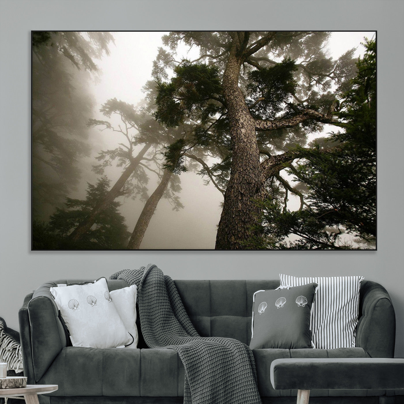 87969493-MGV-CV-36X24-Forest Wall Art – Misty Tall Trees Canvas Print, Dramatic Woodland Photography Decor for Bedroom, Living Room, Office, Cabin,