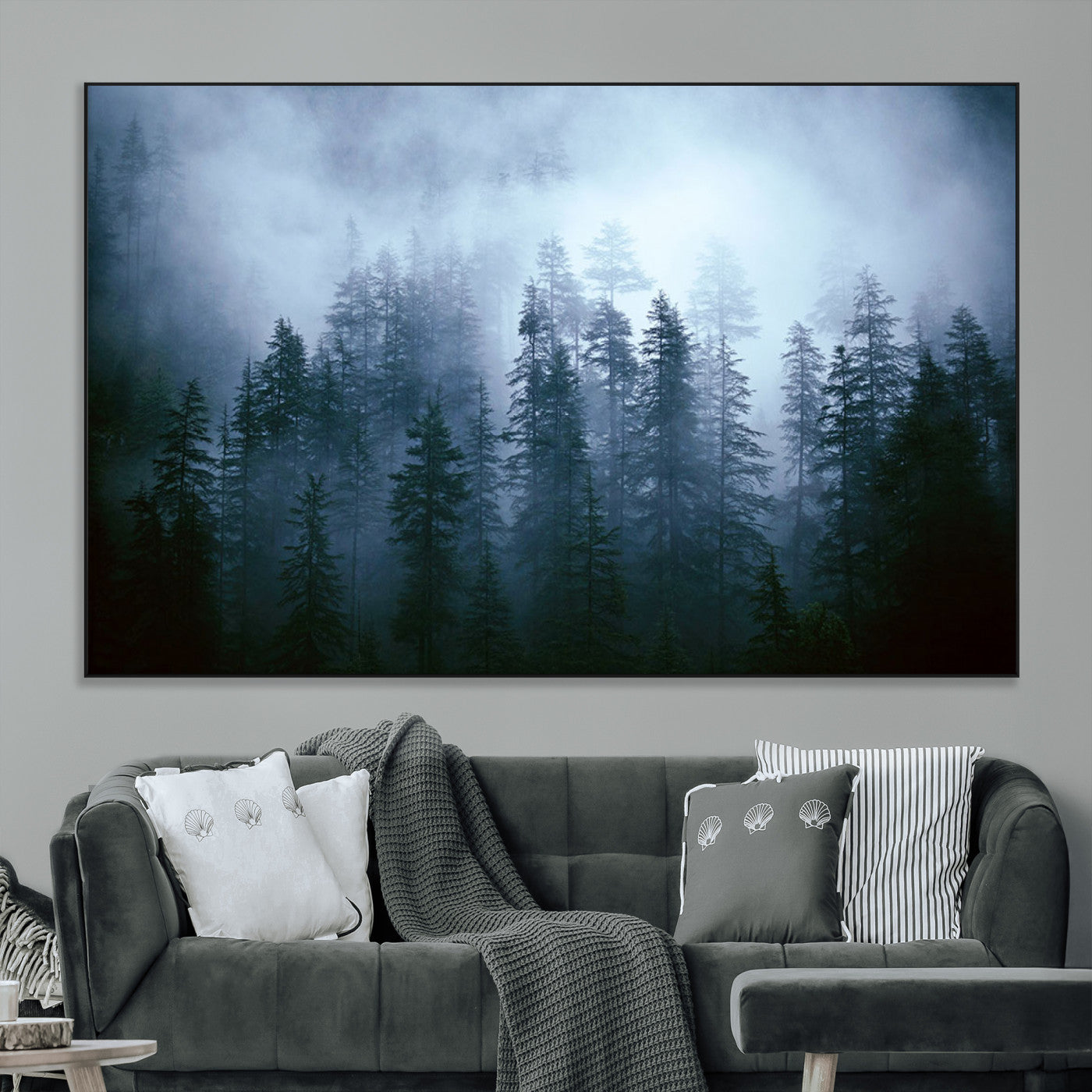 93439624-MGV-CV-36X24-Forest Wall Art – Misty Pine Trees Canvas Print, Moody Nature Photography Decor for Bedroom, Living Room, Office, Cabin, Lodge or