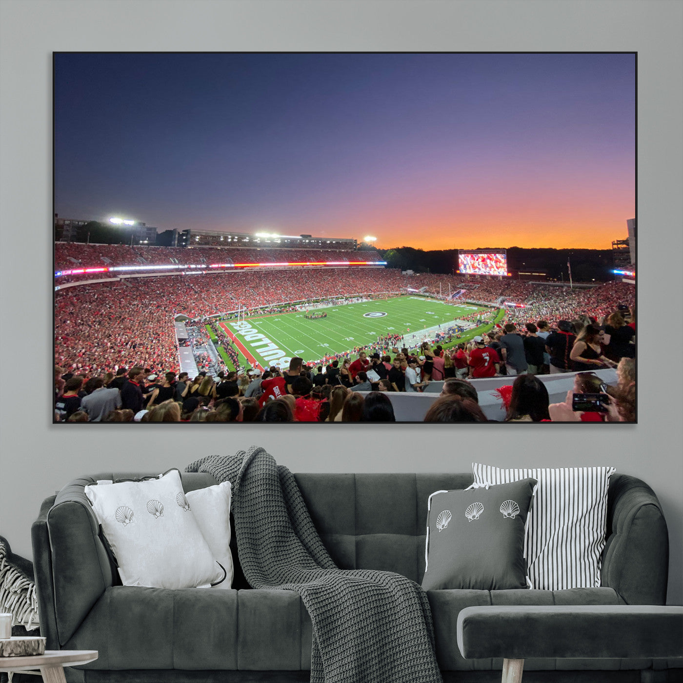 25139565-MGV-CV-36X24-Sanford Stadium Wall Art – Panoramic Georgia Bulldogs Sunset Football Game Canvas Print, Red Crowd Sports Decor for Office, Man