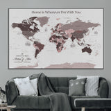 33204797-MGV-CV-36X24-Personalized World Map Wall Art – Burgundy & Grey Adventure Travel Map with Custom Names, Romantic Wall Decor for Couples, Home or