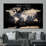 51488142-MGV-CV-36X24-Personalized World Map Wall Art – Dark Rustic Adventure Travel Map with Custom Names, Vintage Wall Decor for Couples, Families or