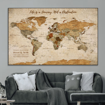 75179116-MGV-CV-36X24-Personalized World Map Wall Art – Rustic Vintage Travel Map with Custom Names, Inspirational Adventure Décor for Couples, Families