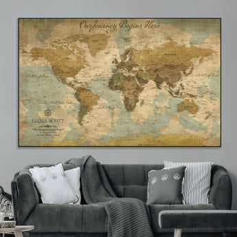 54795344-MGV-CV-36X24-Personalized World Map Wall Art – Vintage Adventure Travel Map with Custom Names, Rustic Wall Décor for Couples, Families
