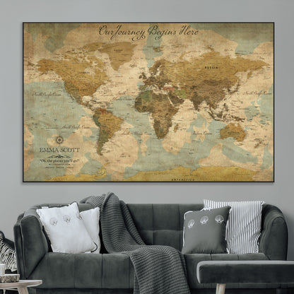 54795344-MGV-CV-36X24-Personalized World Map Wall Art – Vintage Adventure Travel Map with Custom Names, Rustic Wall Décor for Couples, Families