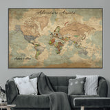62500285-MGV-CV-36X24-Personalized World Map Wall Art – Rustic Watercolor Adventure Awaits Travel Map with Custom Couple Names, Vintage Wall Decor for