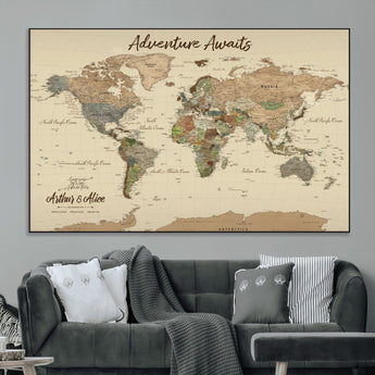53442996-SEG-FC-51X34_Oversize_Oversize-Personalized World Map Wall Art – Adventure Awaits Vintage Travel Map with Custom Couple Names, Rustic Wall Decor for Home,