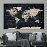 15547583-MGV-CV-36X24-Personalized World Map Wall Art – Rustic Navy Adventure Awaits Travel Map with Custom Couple Names, Vintage Wall Decor for Home or