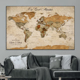 91961147-MGV-CV-36X24-Personalized World Map Wall Art – Vintage Sepia Adventure Travel Map with Custom Couple Names, Rustic Wall Decor for Home, Couples