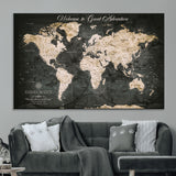 70534097-MGV-CV-36X24-Personalized World Map Wall Art – Dark Vintage Adventure Style Travel Map with Custom Names, Unique Wall Decor for Couples, Home