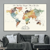 10311652-MGV-CV-36X24-Personalized World Map Wall Art - Watercolor Travel Map with Custom Names Minimalist Design for Couples&Families - Decor for Home,