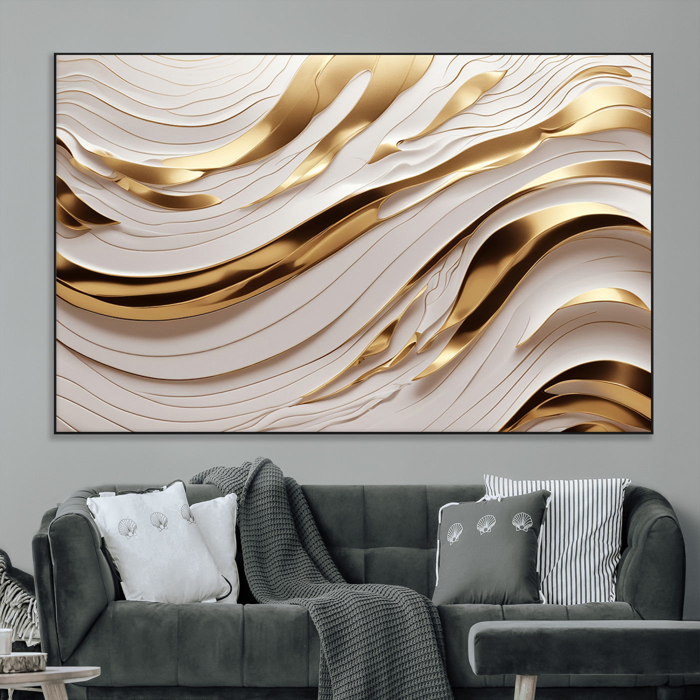 41237-MGV-CV-36X24-Gold Waves Wall Art Canvas Print, Framed Elegant Flow Art Picture Print, Luxury Layers Perfect Minimal Luxe Decor Artwork