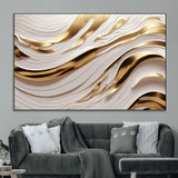 41237-MGV-CV-36X24-Gold Waves Wall Art Canvas Print, Framed Elegant Flow Art Picture Print, Luxury Layers Perfect Minimal Luxe Decor Artwork
