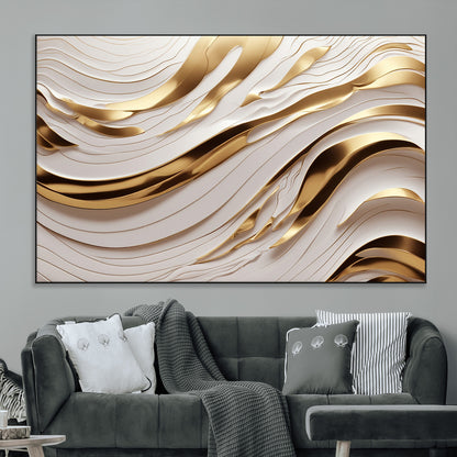 41237-MGV-CV-36X24-Gold Waves Wall Art Canvas Print, Framed Elegant Flow Art Picture Print, Luxury Layers Perfect Minimal Luxe Decor Artwork